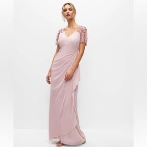 XSCAPE Rose Beaded Sleeve V-Neck Gown. Brand New. Size 8. With original label.
